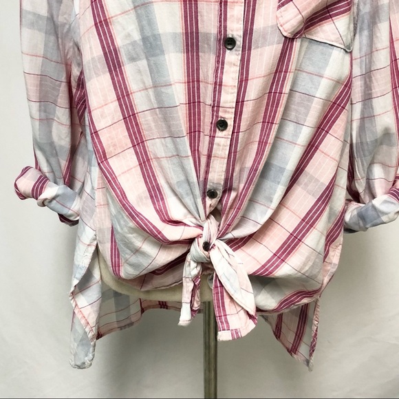 ➕ True Craft Plaid Button Down Tie Front Shirt 2X - Picture 3 of 9